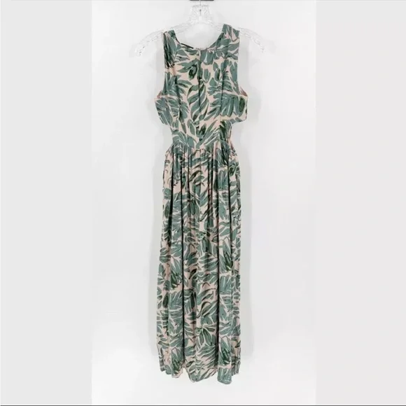 MIOU MUSE Isla Tropic Cutout Dress Green/Cream Size Small - Picture 3 of 4